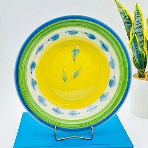 Trisa Stoneware Pasta Round Serving Bowl Yellow Blue Green Floral 11"